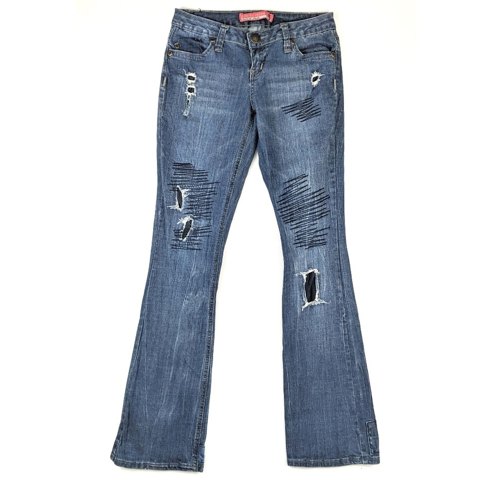 Rockin Denim Distressed Patchwork Flared Jeans 5 - image 3